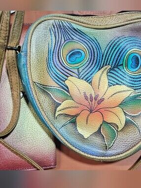 AnuschkaHand-Painted Floral Peacock  Bag - Multicolor And Wallet With Tags